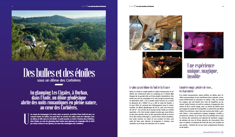 Double page Coeurs d'Oc, Des bulles et des étoiles sous un dôme des Corbières